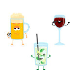 Set of funny characters from strong drinks.