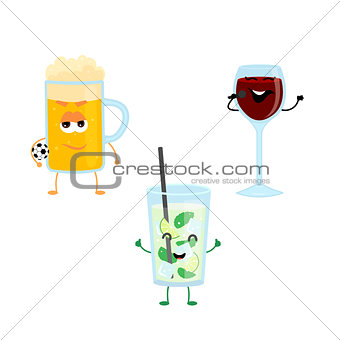 Set of funny characters from strong drinks.