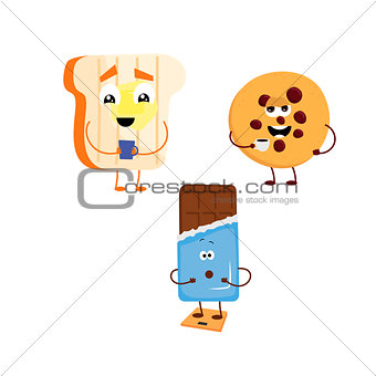 Set of funny characters from toast, biscuits, chocolate.