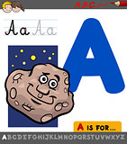 letter a with cartoon asteroid