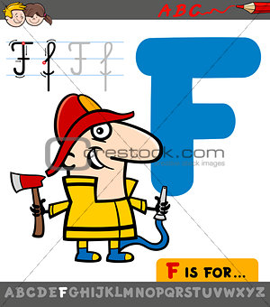 letter f with cartoon fireman