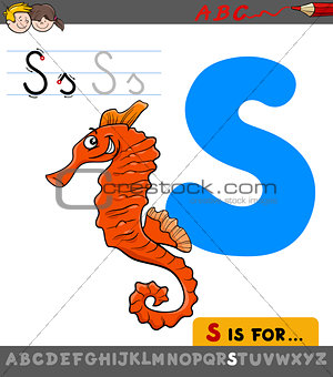 letter s with cartoon seahorse