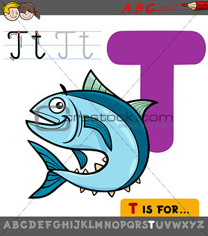 letter t with cartoon tuna fish