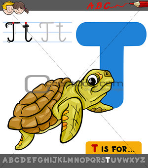 letter t with cartoon turtle animal