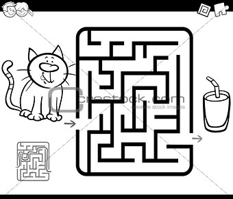 maze activity game with cat and milk