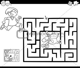 maze activity game with boy and dog