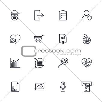 Universal set for web and mobile hacker, photo, note, atm and other. Icons with editable stroke