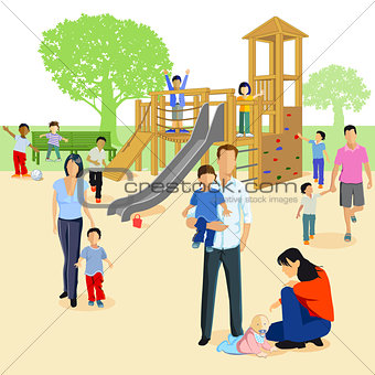 Families with small children in the playground