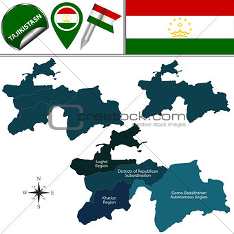 Map of Tajikistan with Regions