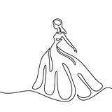 Silhouette of a slender bride in long dress