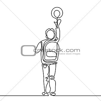 Boy with ball going back to school with bag