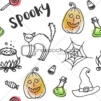 Halloween doodle seamless pattern