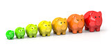some piggy banks in different colors for energy efficiency