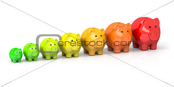 some piggy banks in different colors for energy efficiency