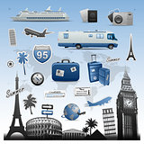 Travel and vacations icons set elements