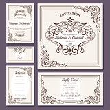 Calligraphic vintage floral wedding cards collection