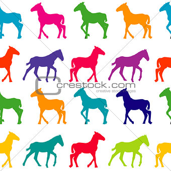 Colorful seamless background with foals silhouettes