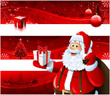 Red Christmas banners and Santa Claus