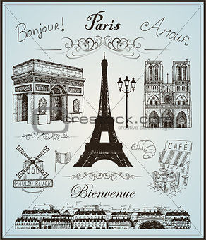 Paris collection elements vector hand drawn