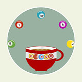 Bingo coffee cup and balls in a border
