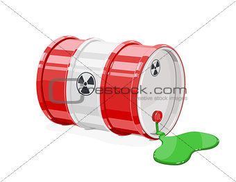 Red metal barrel for toxic and radioactive waste.