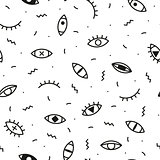 Simple seamless pattern with eyes. Memphis background - fashion style 80 - 90s.