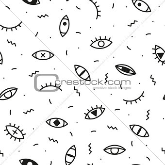 Simple seamless pattern with eyes. Memphis background - fashion style 80 - 90s.