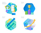 Material design icons set for CRM, business strategy, growth and success