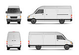 Isolated commercial delivery vehicle set. White van vector template for car branding and advertising. Mini bus from side, back, front View. Vector