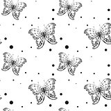 Seamless black butterfly on white background