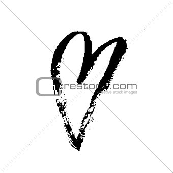 Grunge hand drawn ink heart. Valentine day dry brush print. Vector grunge illustration.