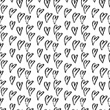 Abstract seamless hearts pattern. Ink grunge illustration. Black and white background.