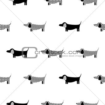 German badger-dog silhouette seamless vector monochrome pattern.