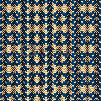Knitting seamless pattern in beige and blue
