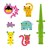 Set of various cartoon сreatures animals