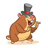 Cartoon cute groundhog in hat. Groundhog day illustration