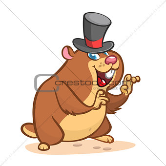 Cartoon cute groundhog in hat. Groundhog day illustration