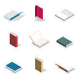 Set of flat books in 3D, vector illustration.