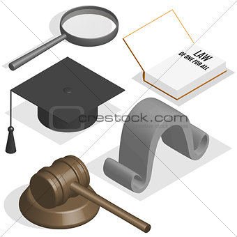 Judge set in 3D, vector illustration.