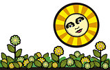 sun and flowers in vintage style