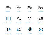 Music and audio types duotone icons on white background.