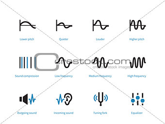 Music and audio types duotone icons on white background.