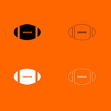 American football ball  black and white set icon .