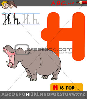letter h with cartoon hippopotamus