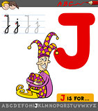 letter j with cartoon jester character