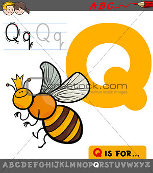 letter q with cartoon quenn bee character