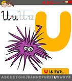 letter u with cartoon urchin sea character