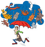 saying raining cats and dogs cartoon illustration