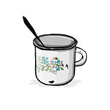 Old enameled mug, sketch for your design