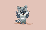 Vector Illustration isolated Emoji character cartoon raccoon cub design element sticker emoticon happy emotion with thumb up approval for info graphic, video, animation, web sites reports, comic